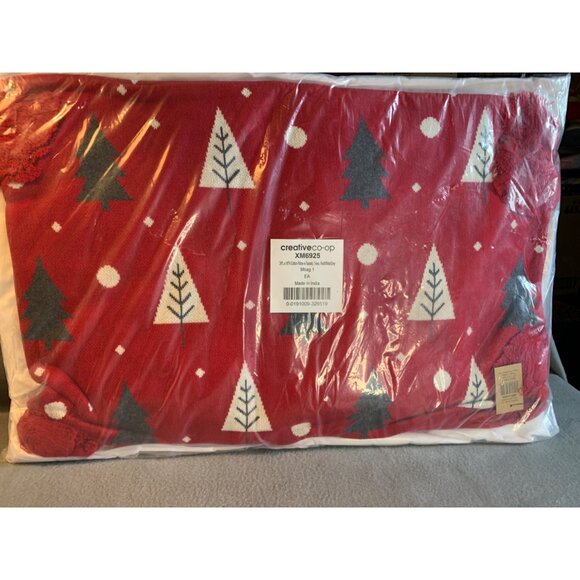 Creative Co-Op Cotton Knit Lumbar Trees and Tassels Pillows Red White Grey - New - Picture 2 of 10